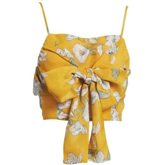 J.O.A. Tops - New! Chriselle J.O.A. Yellow Floral Tie Crop Top
